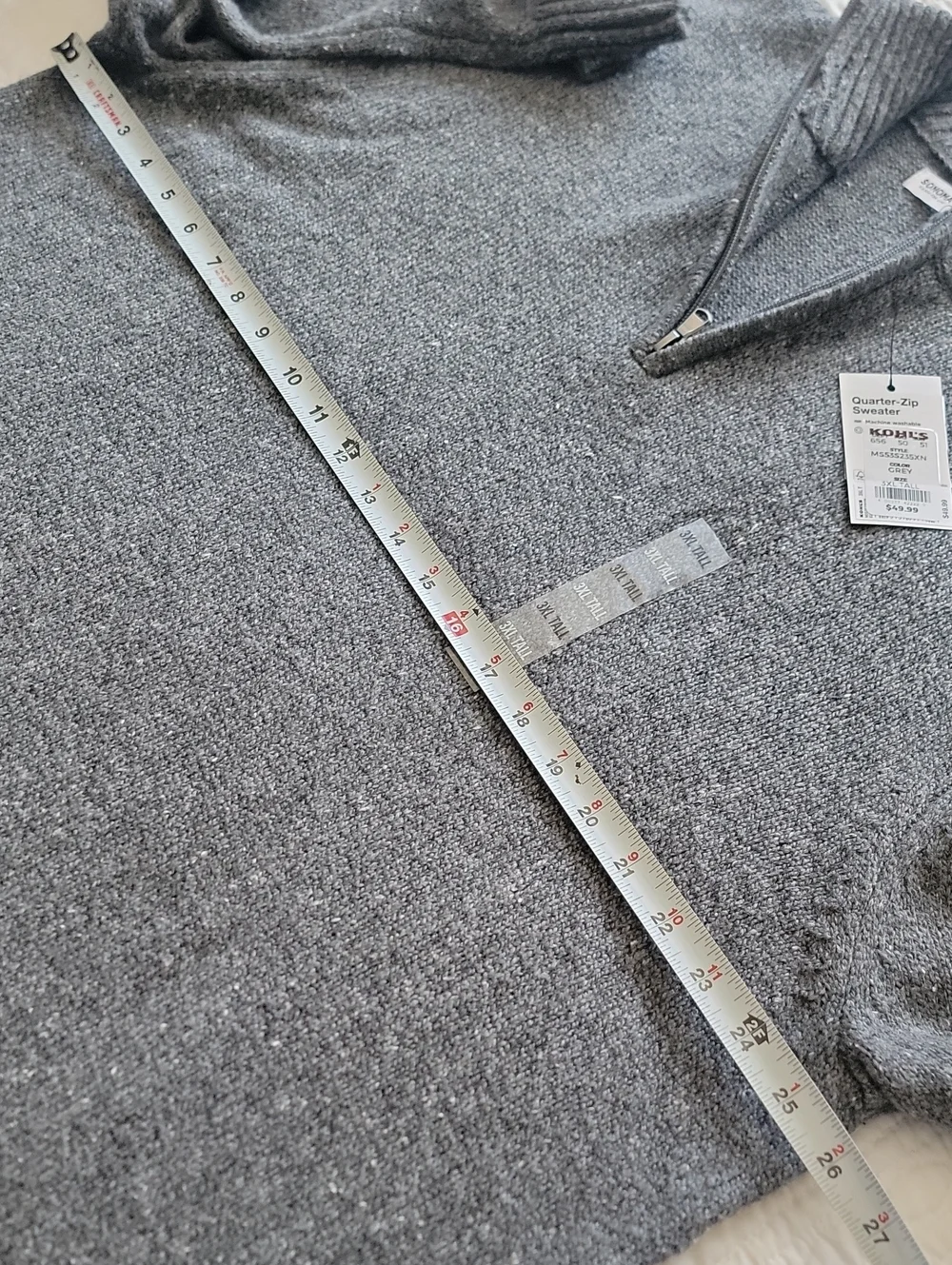 Sonoma Men's Gray Half-Zip Sweater 3XL TALL